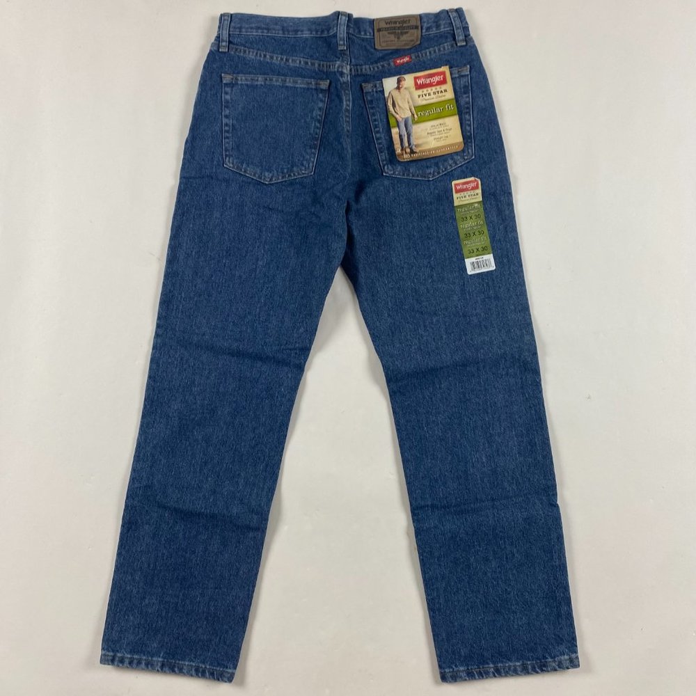 NWT Wrangler Five Star Regular Fit Jeans Mens 33 x 30 Cotton Blue